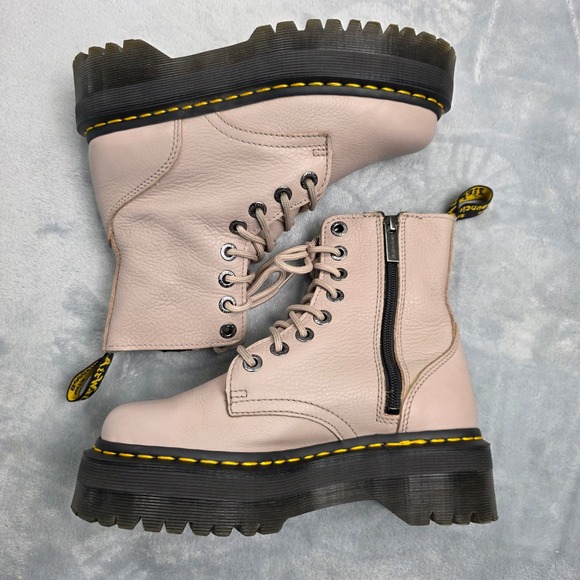 Dr. Martens Shoes - Dr. Martens Jadon III Boots Size 6 Pink Beige Womens Platform Leather Side‎ Zip
